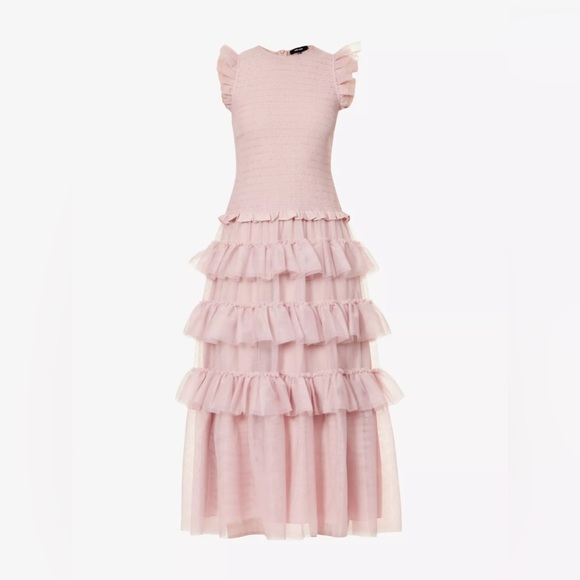 ME + EM Women's Ethereal Tulle Shirred Maxi Dress pink Glinda US Size 10 - Picture 3 of 11